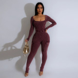 Sexy open back pocket tight jumpsuit