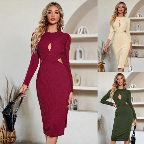 Casual solid color waist cut out dress