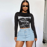 Women's sexy long sleeved slimming personalized short skirt two-piece casual set