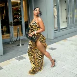 Sexy Lace up Leopard Print Spliced Slim Fit Split Dress