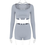 Women's knitted thread high elastic back exercise and fitness two-piece set