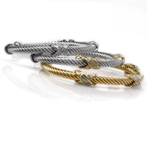 Diamond 8-shaped cross X stainless steel 5MM cable rope C-shaped adjustable female bracelet