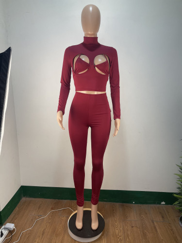 Solid color sexy tight yoga suit two-piece set