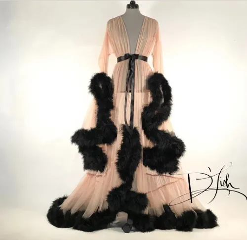 Perspective Sexy Feather Flare Sleeves Trailing Long Dress