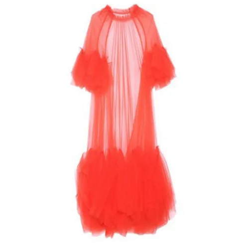 Multi layered hem pleated holiday long mesh skirt