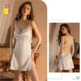 Hollow out backless seductive suspender dress for home wear