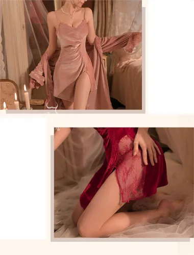 Lace suspender pajama dress, home wear jacket
