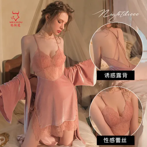 Lace Perspective Sling Dress Home Fur Coat
