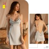 Hollow out backless seductive suspender dress for home wear