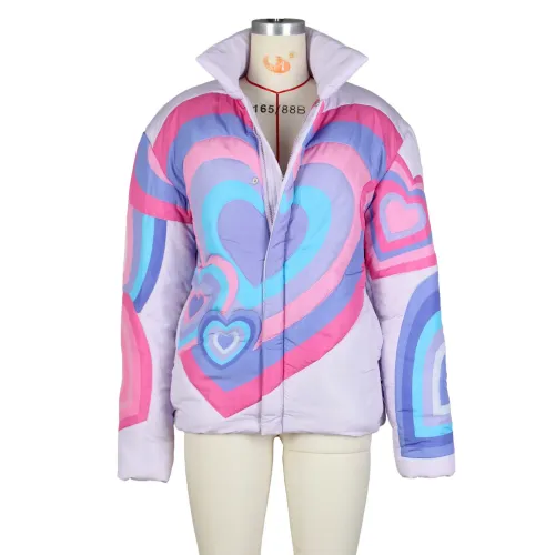 Casual fluffy love cotton jacket with unisex personality street jacket