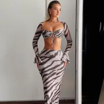 Long sleeved top with a bra, slim fitting skirt set