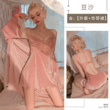 Lace lace sexy deep V suspender nightgown jacket