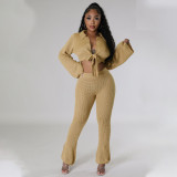 Tie up micro horn solid knit sweater two-piece set