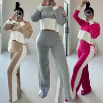 Women's contrasting color patchwork casual set