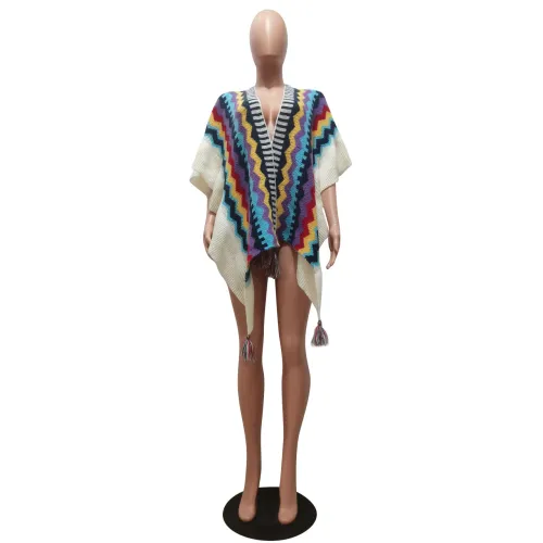 Knitted hand hook tassel jacket cardigan cape