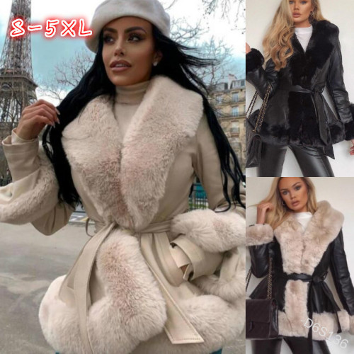 Women's imitation rabbit hair waist style warm jacket