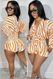Printed long sleeved V-neck sexy jumpsuit