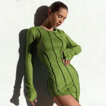 Sexy three-dimensional striped slim irregular dress