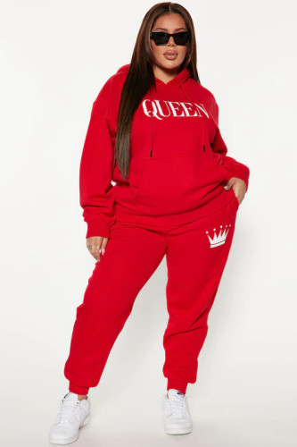 Hooded letter printed plush pants set