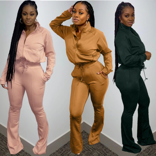 Women's solid color sports casual pants two-piece set