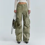 Multi pocket work leather pants