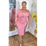 Lace patchwork dress for women's oversized mid length skirt