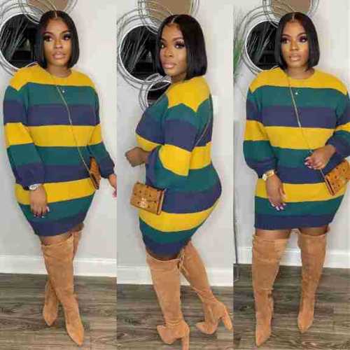 Leisure contrasting knitted round neck women's dress sweater