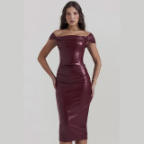 Leather dress with waistband and shoulder strap