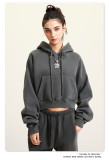 Washed plush short hooded women's hoodie