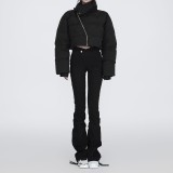 Short cotton jacket with diagonal zipper, high collar, windproof and thick coat