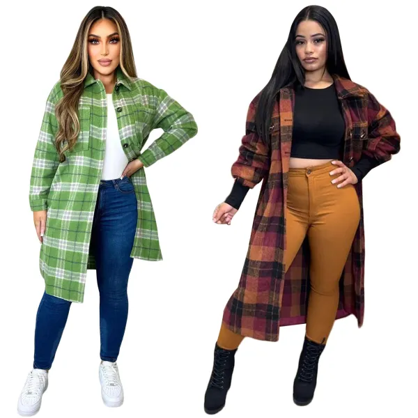 Lapel pocket casual plaid fashion jacket