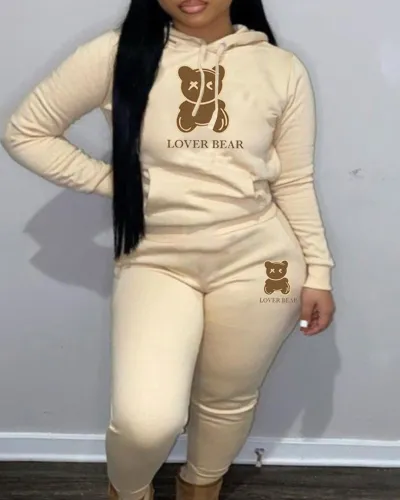 Hooded hoodie and pants color matching set