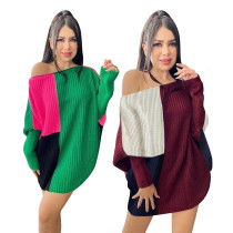 Women's loose round neck casual knitted dress sweater