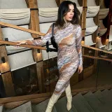 Milk silk printed long sleeved dress