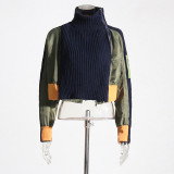Spliced contrasting knitted waistband short jacket