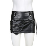 PU leather micro elastic splicing heart zipper heavy-duty bag buttocks sexy characteristic half body short skirt