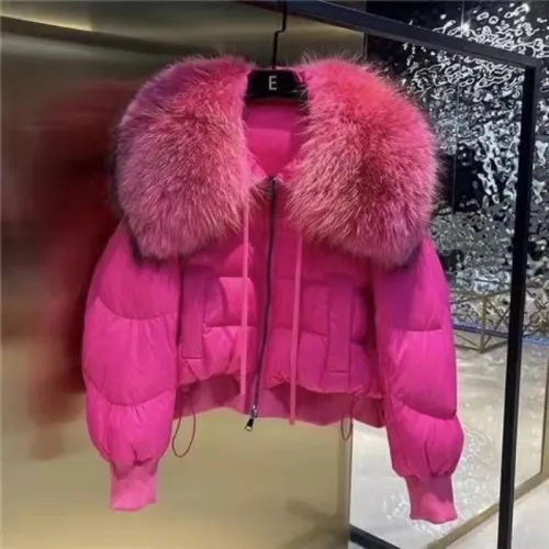 Short and thick oversized feather collar white duck down bread down jacket