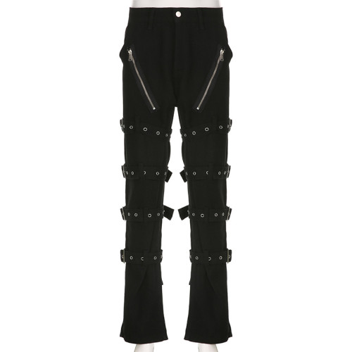 High waisted chicken eye button heavy-duty slim fit straight leg special denim pants