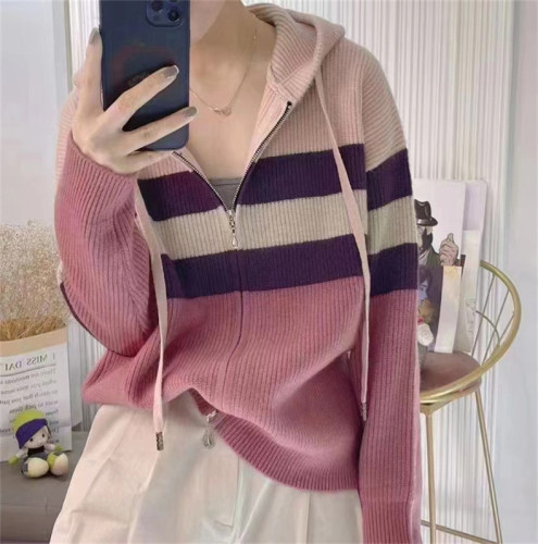Contrast striped hooded sweater jacket