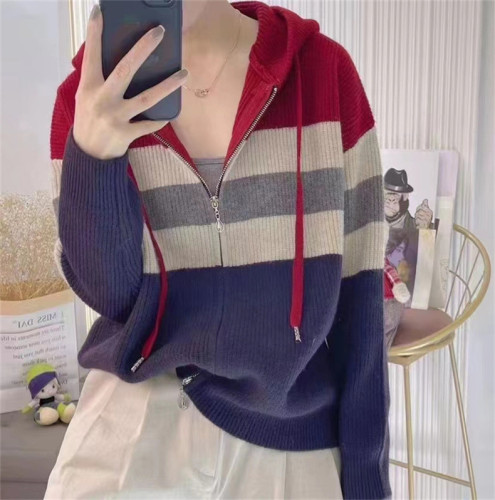 Contrast striped hooded sweater jacket