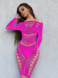 Sexy fishing net jumpsuit, pajama, hip wrap skirt, long sleeved tight fitting suit