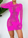 Sexy hip wrap skirt, fun lingerie, one piece hollow out tight fitting, transparent long sleeved mesh shirt