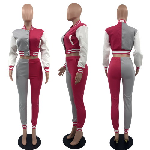 Two piece set of long sleeved baseball jersey with breasted splicing