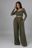 Solid color long sleeved autumn/winter fashionable wide leg women's two-piece set