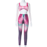 Printed tight tank top, pants, sports and leisure set