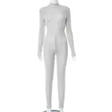Slim fit long sleeved woolen knit back drawstring jumpsuit