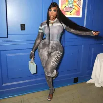 Printed tight fitting long sleeved top and pants casual suit