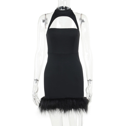 Hollow hem fur dress