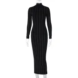 Hot Diamond Slim Fit High Neck Long sleeved Dress