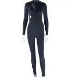 Round neck pullover long sleeved all-in-one tight fitness jumpsuit
